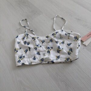 Aqua White and Blue Floral Crop Top
